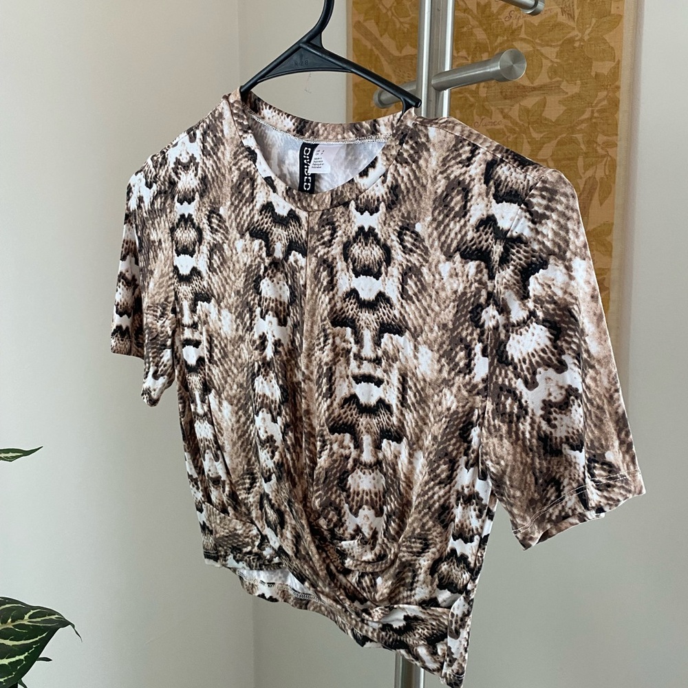Crop snake print top with twist detail